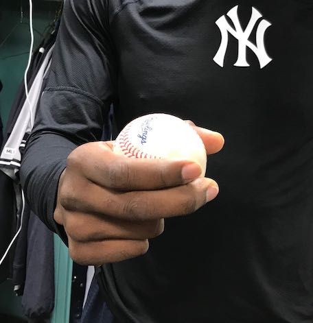 Bronx, United States. 05th Oct, 2019. New York Yankees shortstop Didi  Gregorius celebrates with teammates Gio Urshela (29) and Edwin Encarnacion  (C) after he hit a grand slam home run against the