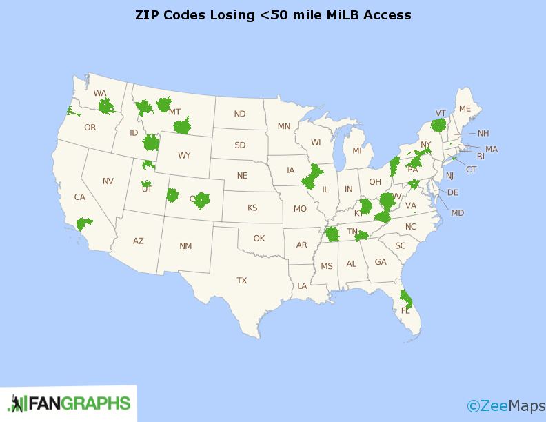 The closest minor league team to every county in the USA : r/baseball