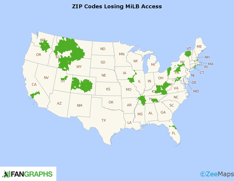 Map of Minor League baseball in 2021