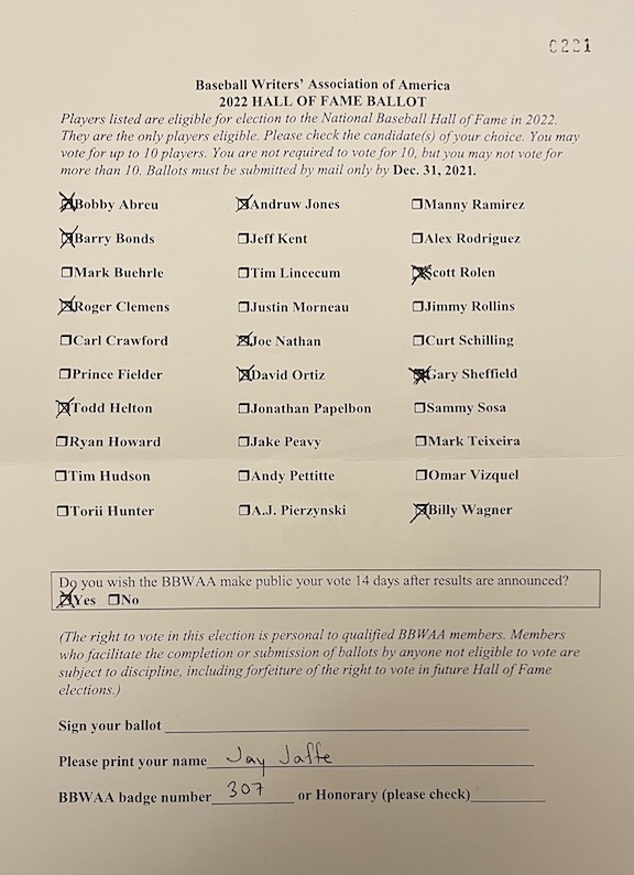 2022 BBWAA Hall of Fame ballot released - Battery Power