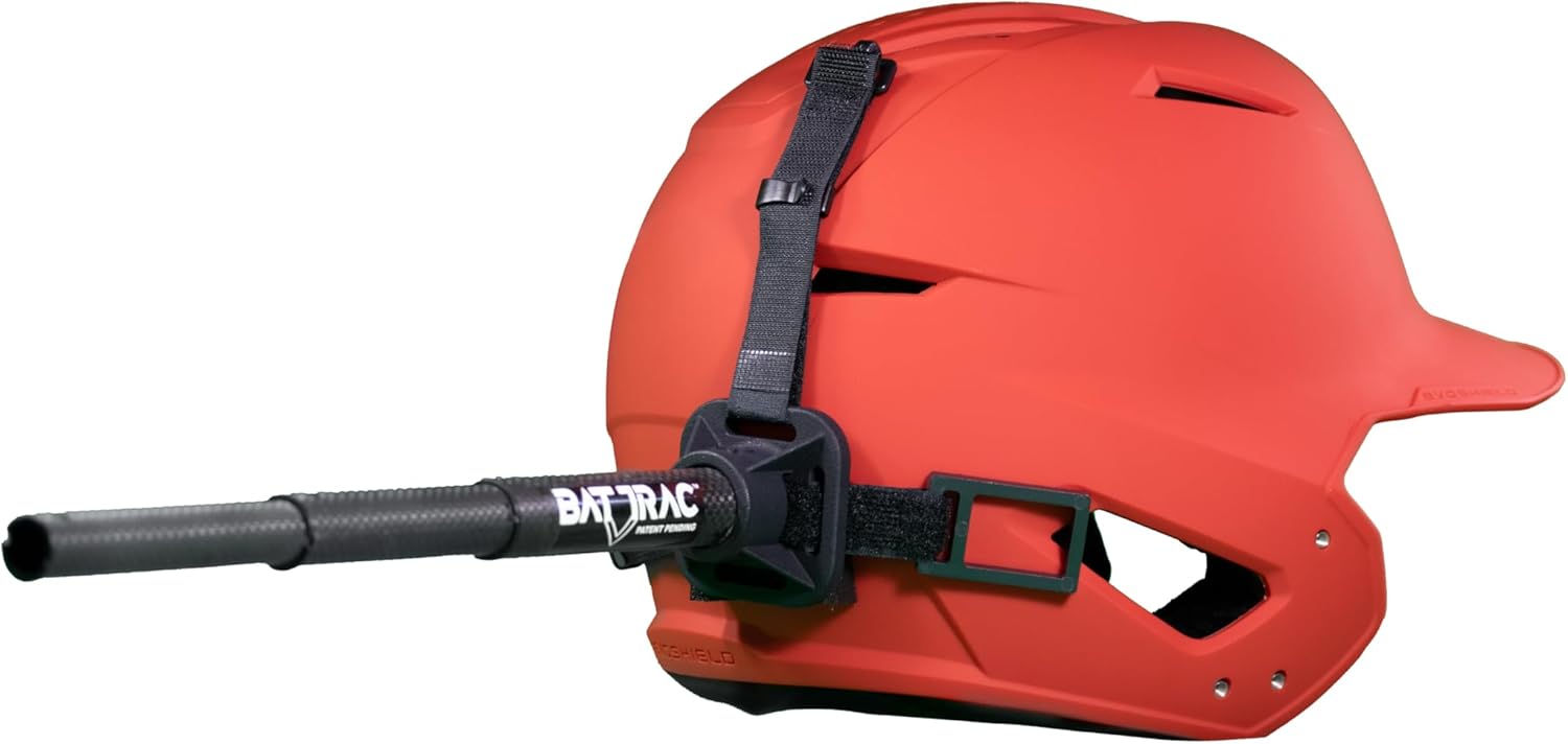 A picture of a batting helmet with an 18-inch metal pole sticking straight out the back.